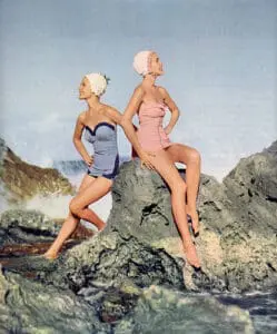 Ultimate Swimsuit Dilemma: The Real Deal Behind Swimsuit Fat Bulges 1 Women in the 50s wearing swimsuits at the beach