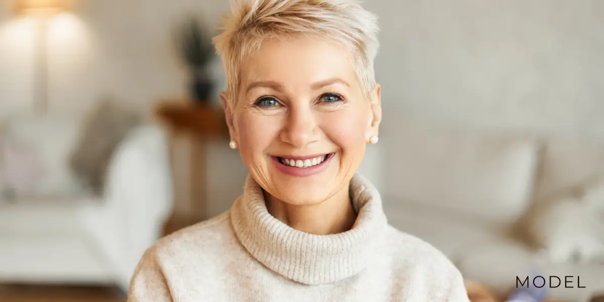 Older Woman Smiling after a 3D Facial