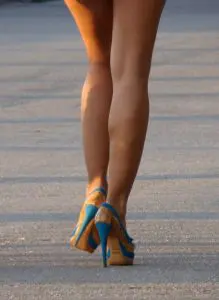 Hair-Free Legs in Heels Walk Down the Street